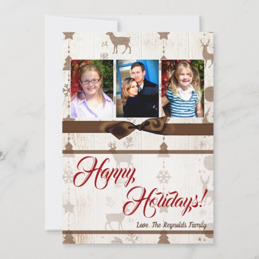 5x7 XMAS-kerstBurlap Deer Doe Buck PHOTO-kaart Feestdagenkaart (Voorkant)