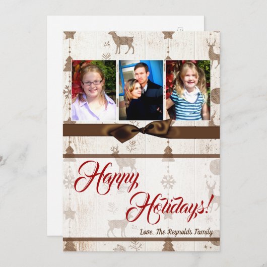 5x7 XMAS-kerstBurlap Deer Doe Buck PHOTO-kaart Feestdagenkaart (Voorkant / Achterkant)