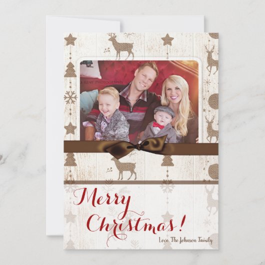 5x7 XMAS-kerstBurlap Deer Doe Buck PHOTO-kaart Feestdagenkaart (Voorkant)