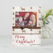 5x7 XMAS-kerstBurlap Deer Doe Buck PHOTO-kaart Feestdagenkaart (Staand voorkant)