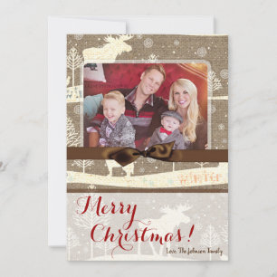 5x7 XMAS-kerstBurlap Deer Doe Buck PHOTO-kaart Feestdagenkaart