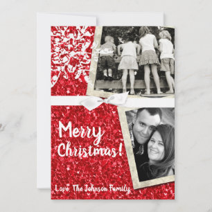 5x7 XMAS-kerstkaart met rood glitter Snowfla-fotok Feestdagenkaart