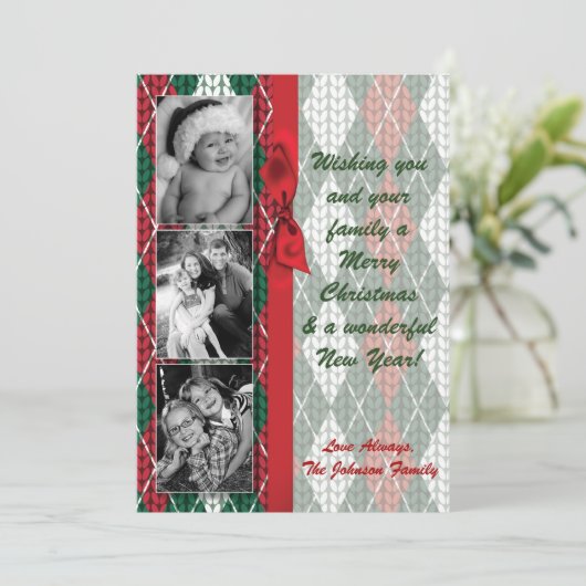 5x7 XMAS-kerstkaart voor Oogly Sweater Green PHOTO Feestdagenkaart (Staand voorkant)