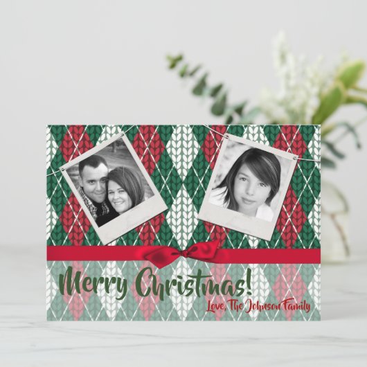 5x7 XMAS-kerstkaart voor Oogly Sweater Green PHOTO Feestdagenkaart (Staand voorkant)