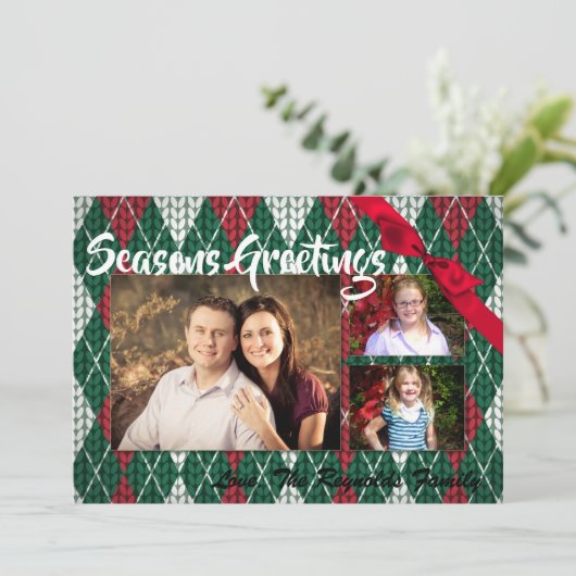 5x7 XMAS-kerstkaart voor Oogly Sweater Green PHOTO Feestdagenkaart (Staand voorkant)