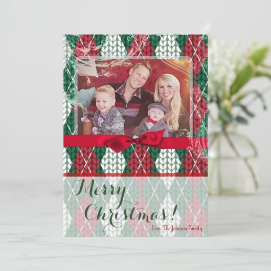 5x7 XMAS-kerstkaart voor Oogly Sweater Green PHOTO Feestdagenkaart (Staand voorkant)