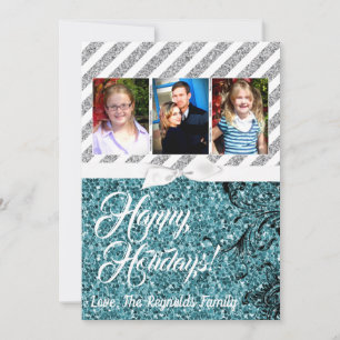 5x7 XMAS Kerstmis Blauw Glitter Sneeuwbal FOTO-kaa Feestdagenkaart