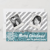 5x7 XMAS Kerstmis Blauw Glitter Sneeuwbal FOTO-kaa Feestdagenkaart (Voorkant)