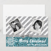 5x7 XMAS Kerstmis Blauw Glitter Sneeuwbal FOTO-kaa Feestdagenkaart (Voorkant / Achterkant)