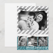 5x7 XMAS Kerstmis Blauw Glitter Sneeuwbal FOTO-kaa Feestdagenkaart (Voorkant / Achterkant)