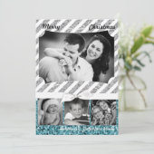 5x7 XMAS Kerstmis Blauw Glitter Sneeuwbal FOTO-kaa Feestdagenkaart (Staand voorkant)