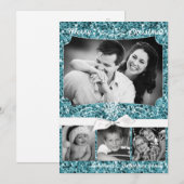 5x7 XMAS Kerstmis Blauw Glitter Sneeuwbal FOTO-kaa Feestdagenkaart (Voorkant / Achterkant)