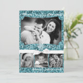 5x7 XMAS Kerstmis Blauw Glitter Sneeuwbal FOTO-kaa Feestdagenkaart (Staand voorkant)