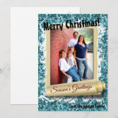 5x7 XMAS Kerstmis Blauw Glitter Sneeuwbal FOTO-kaa Feestdagenkaart (Voorkant / Achterkant)