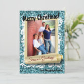 5x7 XMAS Kerstmis Blauw Glitter Sneeuwbal FOTO-kaa Feestdagenkaart (Staand voorkant)
