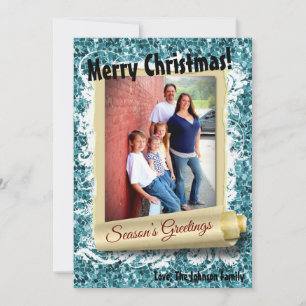 5x7 XMAS Kerstmis Blauw Glitter Sneeuwbal FOTO-kaa Feestdagenkaart