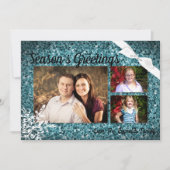 5x7 XMAS Kerstmis Blauw Glitter Sneeuwbal FOTO-kaa Feestdagenkaart (Voorkant)