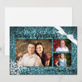 5x7 XMAS Kerstmis Blauw Glitter Sneeuwbal FOTO-kaa Feestdagenkaart (Voorkant / Achterkant)