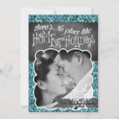 5x7 XMAS Kerstmis Blauw Glitter Sneeuwbal FOTO-kaa Feestdagenkaart (Voorkant)