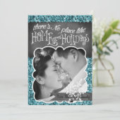5x7 XMAS Kerstmis Blauw Glitter Sneeuwbal FOTO-kaa Feestdagenkaart (Staand voorkant)