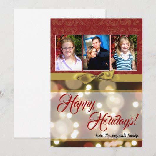 5x7 XMAS Kerstmis Gouden Bokeh Lichten FOTO-kaart Feestdagenkaart (Voorkant / Achterkant)