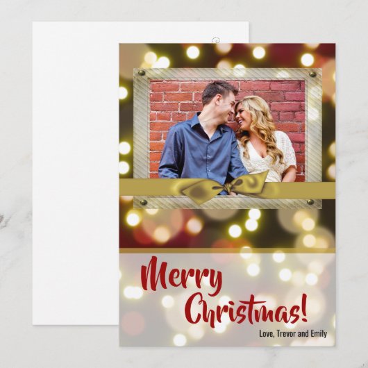 5x7 XMAS Kerstmis Gouden Bokeh Lichten FOTO-kaart Feestdagenkaart (Voorkant / Achterkant)