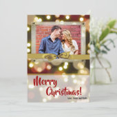 5x7 XMAS Kerstmis Gouden Bokeh Lichten FOTO-kaart Feestdagenkaart (Staand voorkant)