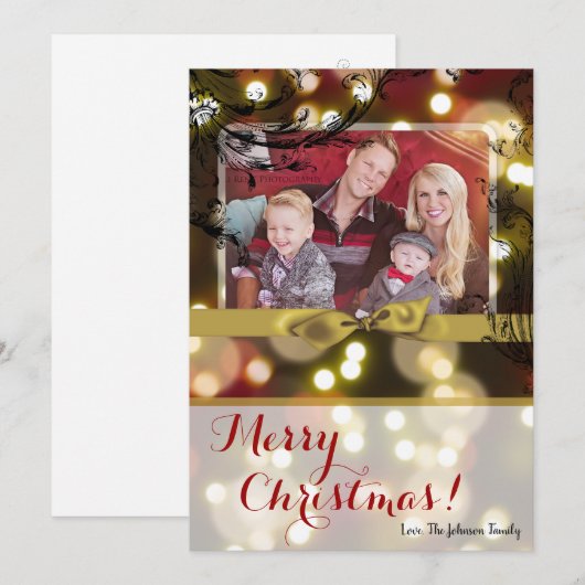5x7 XMAS Kerstmis Gouden Bokeh Lichten FOTO-kaart Feestdagenkaart (Voorkant / Achterkant)