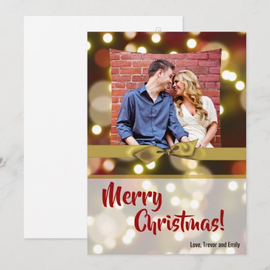 5x7 XMAS Kerstmis Gouden Bokeh Lichten FOTO-kaart Feestdagenkaart (Voorkant / Achterkant)