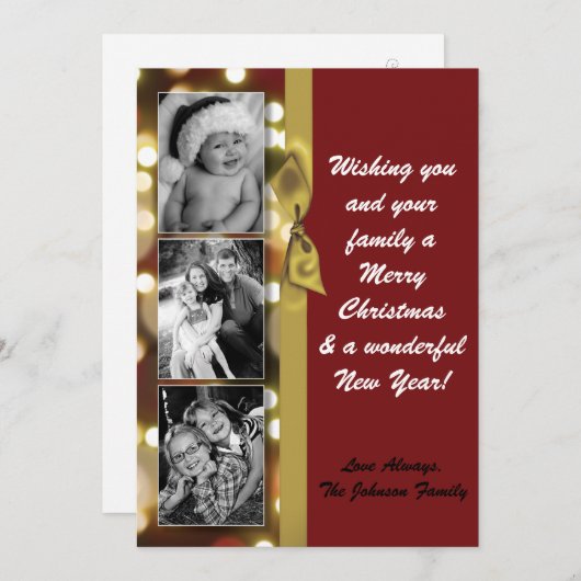 5x7 XMAS Kerstmis Gouden Bokeh Lichten FOTO-kaart Feestdagenkaart (Voorkant / Achterkant)