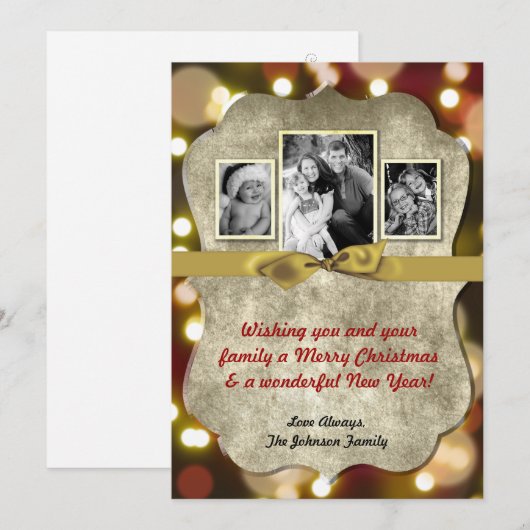 5x7 XMAS Kerstmis Gouden Bokeh Lichten FOTO-kaart Feestdagenkaart (Voorkant / Achterkant)