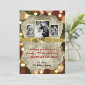 5x7 XMAS Kerstmis Gouden Bokeh Lichten FOTO-kaart Feestdagenkaart (Staand voorkant)