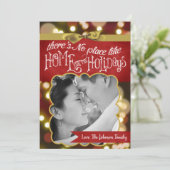 5x7 XMAS Kerstmis Gouden Bokeh Lichten FOTO-kaart Feestdagenkaart (Staand voorkant)