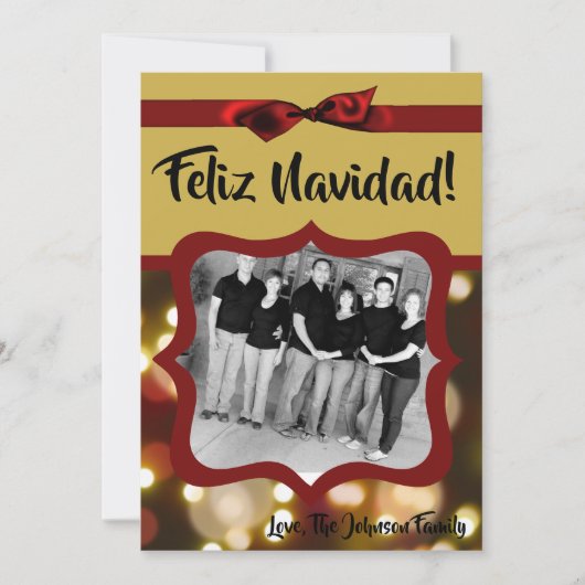 5x7 XMAS Kerstmis Gouden Bokeh Lichten FOTO-kaart Feestdagenkaart (Voorkant)