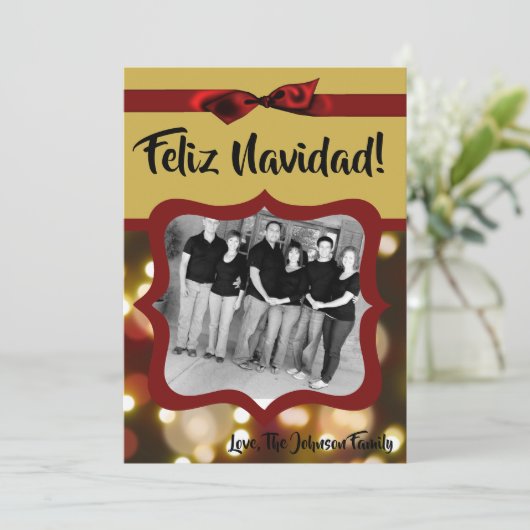 5x7 XMAS Kerstmis Gouden Bokeh Lichten FOTO-kaart Feestdagenkaart (Staand voorkant)