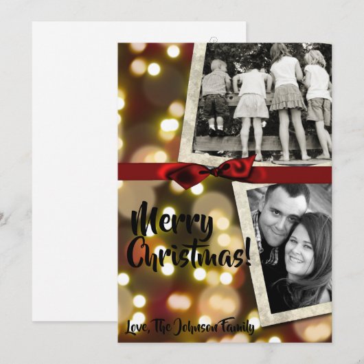 5x7 XMAS Kerstmis Gouden Bokeh Lichten FOTO-kaart Feestdagenkaart (Voorkant / Achterkant)