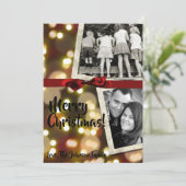 5x7 XMAS Kerstmis Gouden Bokeh Lichten FOTO-kaart Feestdagenkaart (Staand voorkant)