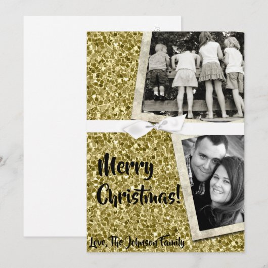 5x7 XMAS Kerstmis Gouden Sneeuwvlok Glit FOTOKAART Feestdagenkaart (Voorkant / Achterkant)
