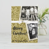 5x7 XMAS Kerstmis Gouden Sneeuwvlok Glit FOTOKAART Feestdagenkaart (Staand voorkant)
