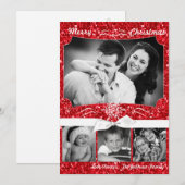 5x7 XMAS Kerstmis Rode Glitter Sneeuwbal FOTO-kaar Feestdagenkaart (Voorkant / Achterkant)
