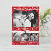 5x7 XMAS Kerstmis Rode Glitter Sneeuwbal FOTO-kaar Feestdagenkaart (Staand voorkant)