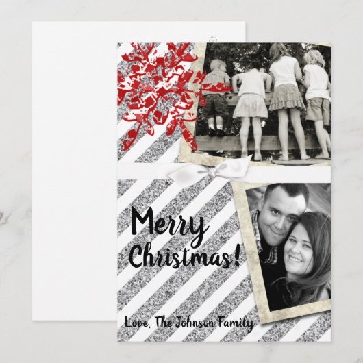 5x7 XMAS Kerstmis Rode Glitter Sneeuwbal FOTO-kaar Feestdagenkaart (Voorkant / Achterkant)