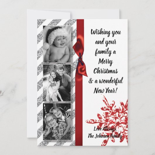 5x7 XMAS Kerstmis Rode Glitter Sneeuwvlok FOTO-kaa Feestdagenkaart (Voorkant)