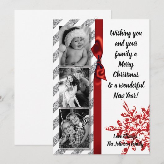 5x7 XMAS Kerstmis Rode Glitter Sneeuwvlok FOTO-kaa Feestdagenkaart (Voorkant / Achterkant)