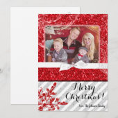 5x7 XMAS Kerstmis Rode Glitter Sneeuwvlok FOTO-kaa Feestdagenkaart (Voorkant / Achterkant)