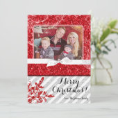 5x7 XMAS Kerstmis Rode Glitter Sneeuwvlok FOTO-kaa Feestdagenkaart (Staand voorkant)