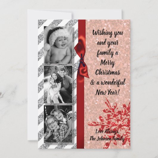 5x7 XMAS Kerstmis Rode Glitter Sneeuwvlok FOTO-kaa Feestdagenkaart (Voorkant)