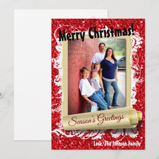 5x7 XMAS Kerstmis Rode Glitter Sneeuwvlok FOTO-kaa Feestdagenkaart (Voorkant / Achterkant)