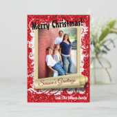 5x7 XMAS Kerstmis Rode Glitter Sneeuwvlok FOTO-kaa Feestdagenkaart (Staand voorkant)