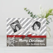 5x7 XMAS Kerstmis Rode Glitter Sneeuwvlok FOTO-kaa Feestdagenkaart (Staand voorkant)
